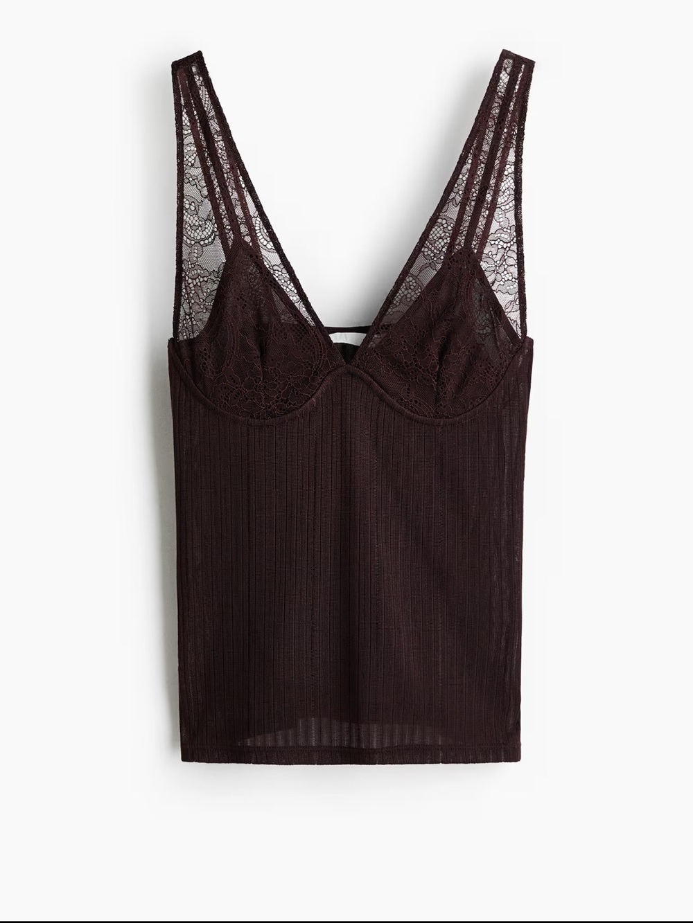 H&M Lace-Trim Tank Top in Dark Brown